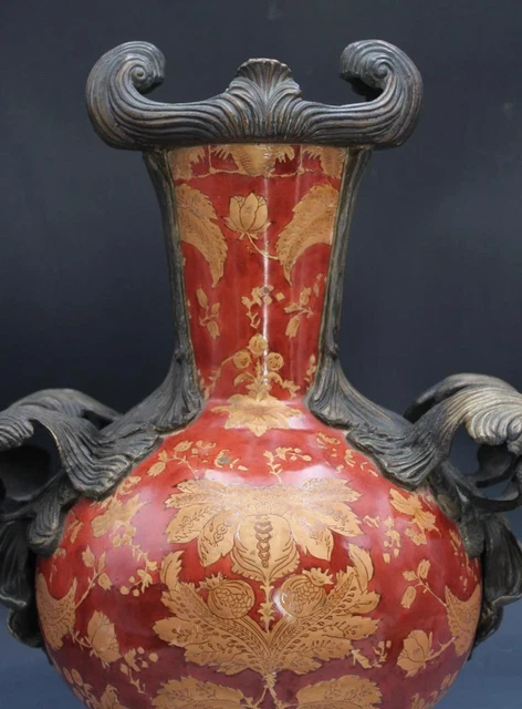 Vintage Wong Lee 1895 Bronze & Porzellan Griff Vase oder Urne Blumendekorationen 6