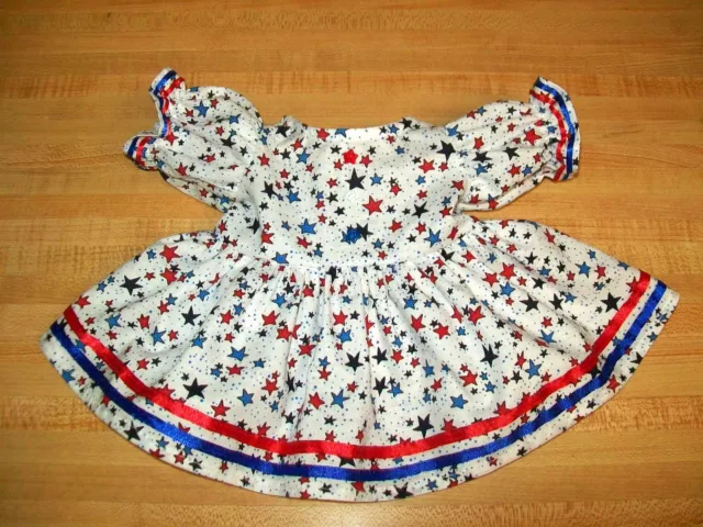 DRESS 4TH JULY PATRIOTIC WHITE w/ RED+BLUE STARS+TRIM for 16" CPK Cabbage Patch