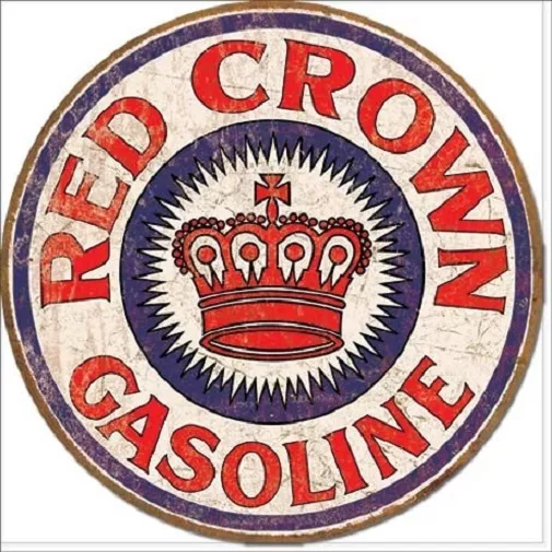 Red Crown Gasoline Gas Service Garage Retro Distressed Round Metal Tin Sign New