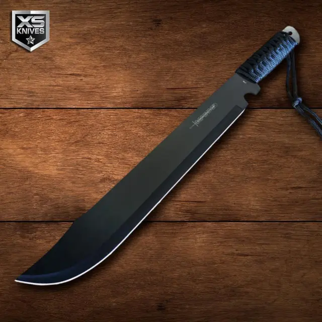 19" Full Tang Survival Black Jungle Hunting Sword Fixed Blade Machete w/ SHEATH
