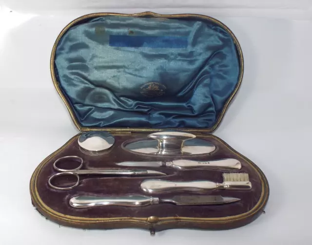 Edwardian George Unite Sterling Silver 6 Piece Manicure Set, Cased, B'ham 1909