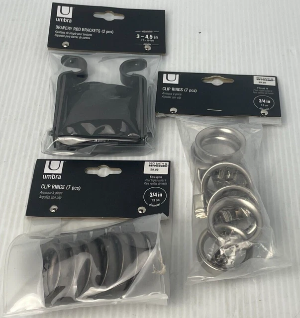 **Umbra LOT** 2-PACKS of 3/4 in Clip Rings 7-PER PACK, 1 Drapery Rod Bracket