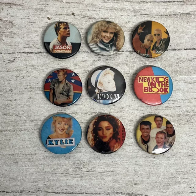 9 x Vintage Small Button Pin Back Music 80s Badges Bundle Job Lot