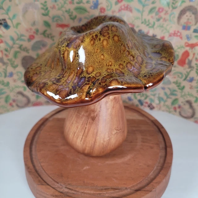 Whimsical Mushroom Gold Brown Mottled Glaze Top Ceramic Mushroom Garden Forest 2