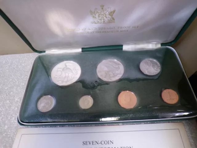 Trinidad & Tobago 1973 7 Coin Proof Set 1 Silver Franklin Mint w paperwork 2