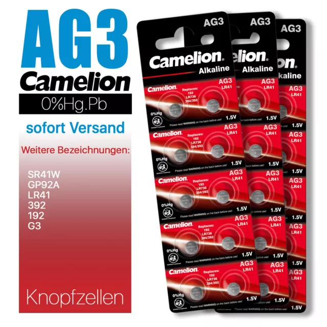 Camelion LR41 392 AG3 SR41W GP92A G3 192 Knopfzellen Batterien MHD 10-2028