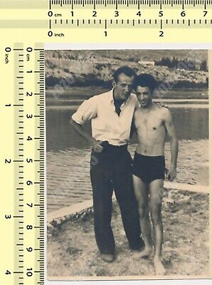 TWO MEN HUG Beach Shirtless Trunks Bulge Guys Males Closeness Bulge old ...
