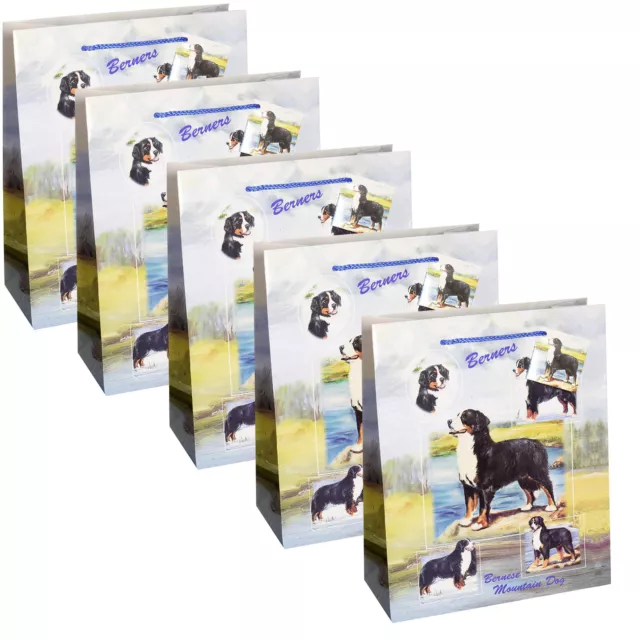 NEW Bernese Mountain Dogs Set 5 Gift Bags 9 x 11 x 4 Berners Puppy Rescue Xmas