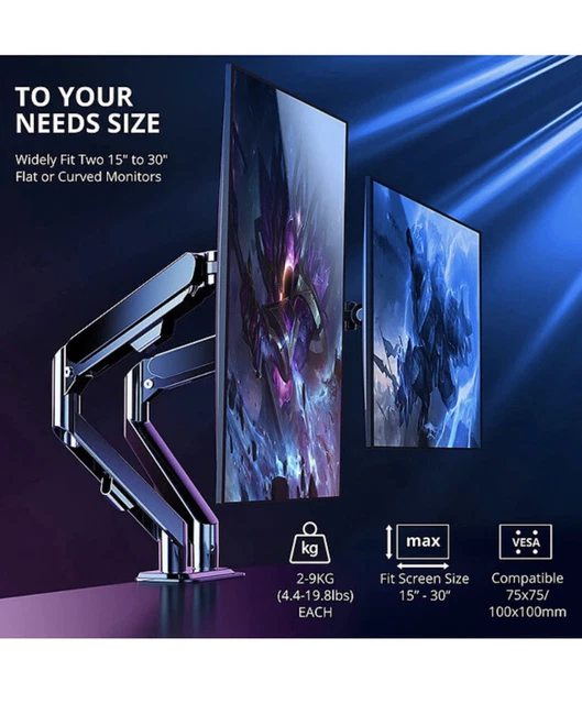 ATUMTEK DUAL MONITOR Stand, Monitor Arm for Dual 15" to 30" Screens with C Clamp £65.00