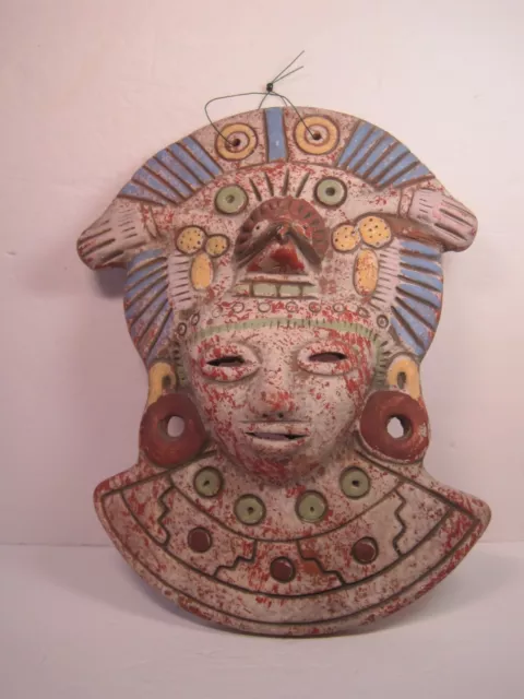 VTG Antique Terracotta Clay Aztec Mayan Mexican Wall Hanging Face Mask 11.5"x 8"