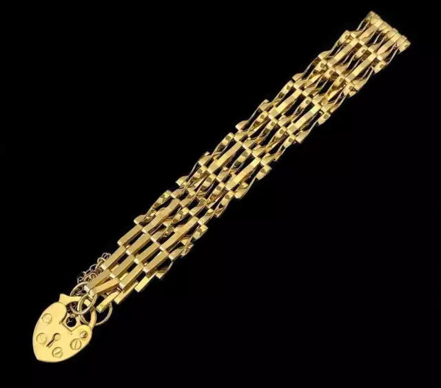 Vintage (1993) 9ct Gold Gate Bracelet With Heart Padlock Clasp