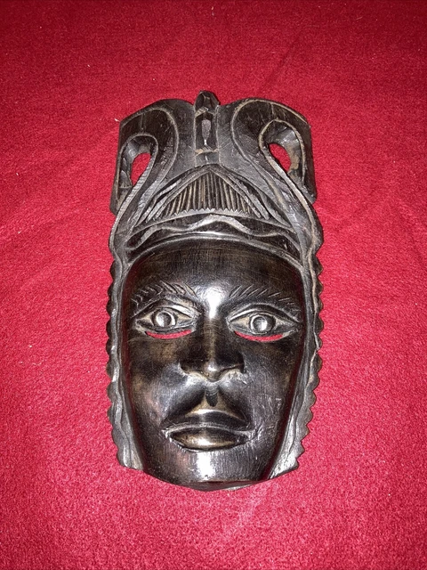 African Tribal Face Mask Wood Hand Carved Vintage Wall Hanging Masque 8”