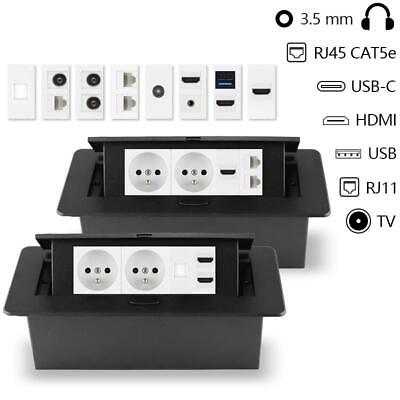 Zócalo HDMI RJ45 puertos USB encimera aluminio retráctil salida de escritorio de 2 velocidades