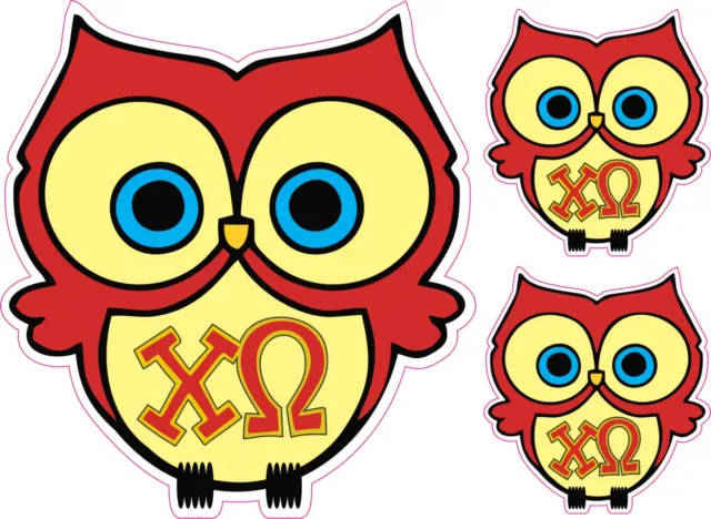 Chi Omega Owl Sticker Decal Sorority Greek Laptop Window Car x 3 Combo