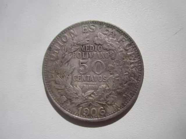 1906 Pts Mm  Bolivia 50 Centavos (1/2 Boliviano)