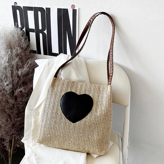 Summer Love Straw Woven Handbags Women Knitted Bucket Shoulder Bag (Camel) 6