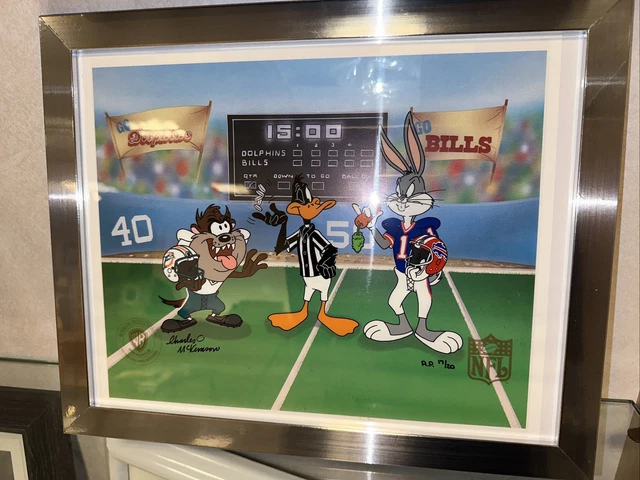 Looney Tunes Hand Painted Mckimson NFL Bills Dolphins Bugs Taz #17/20 Framed !