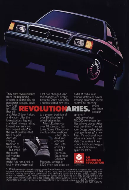 1985 Dodge Aries: Revolution Aries Vintage Print Ad