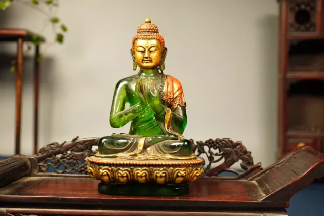 Chinese Old color Coloured glaze gilt Handmade Exquisite buddha statue