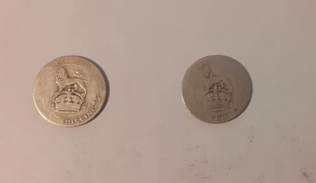 George V 1921 Silver Shillings x 2 - Silver .500