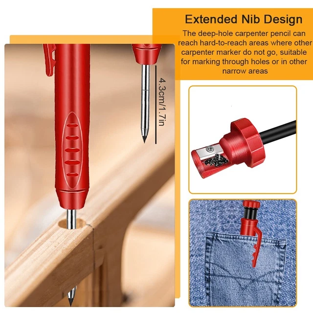Carpenter Pencil 145mm ABS Built-in Sharpener For Deep Hole Mechanical-Pencils