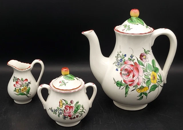 CAFETIERE 1,5 L SUCRIER POT A LAIT FAIENCE DE LUNEVILLE REVERBERE XXème de l'Est
