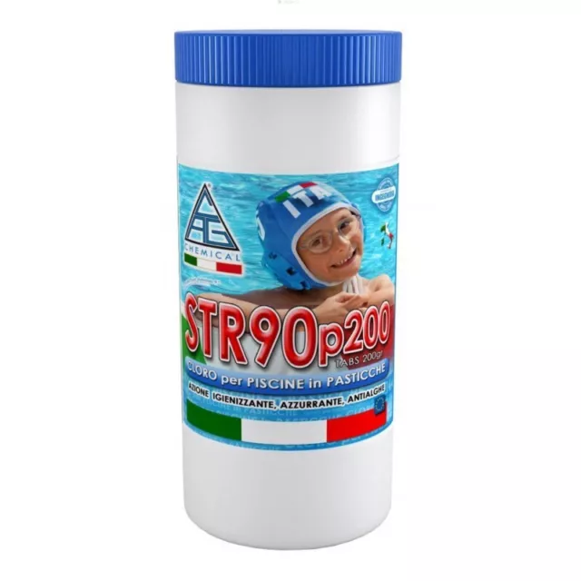 Cloro per piscine Chemical STR90P200 pastiglie 200g confezione 1kg disinfettante