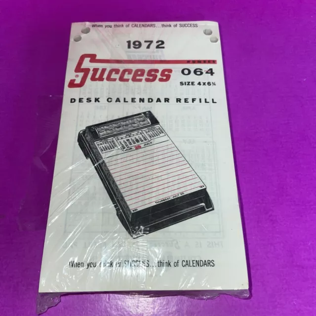Vintage One Success 1972 Desk Calendar Refill #64 Size 4x6 3/4 Movie Prop New