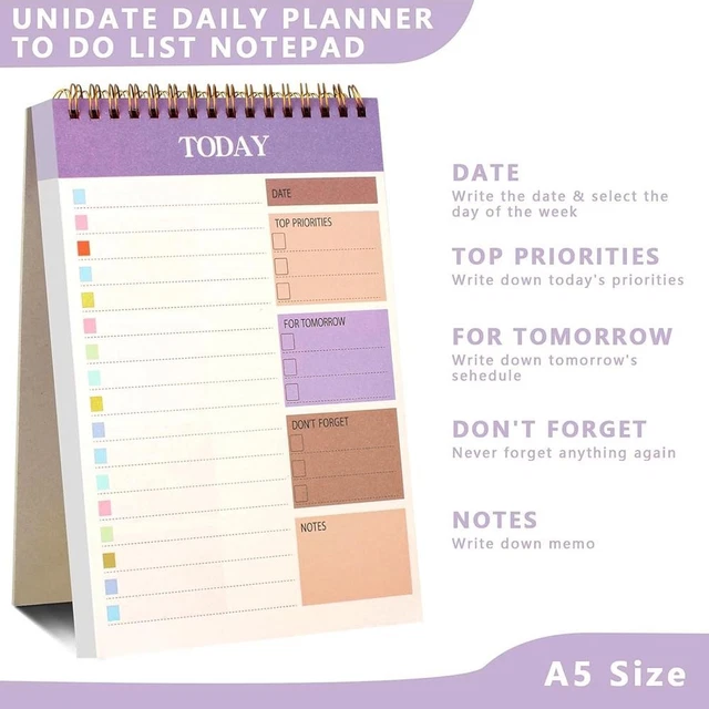 DAILY PLANNER NOTEPAD, 2 Packs To Do List Notepad,104 Pages A5 Undated ...