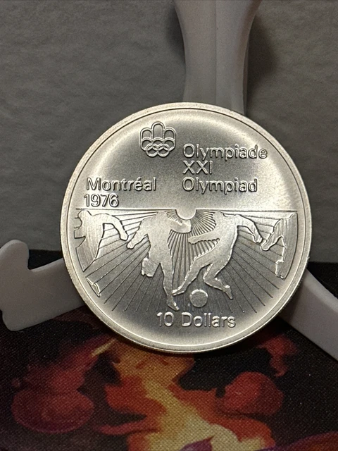 1976 CANADA Queen Elizabeth II Olympics Montreal SOCCER Silver $10 Coin Rare