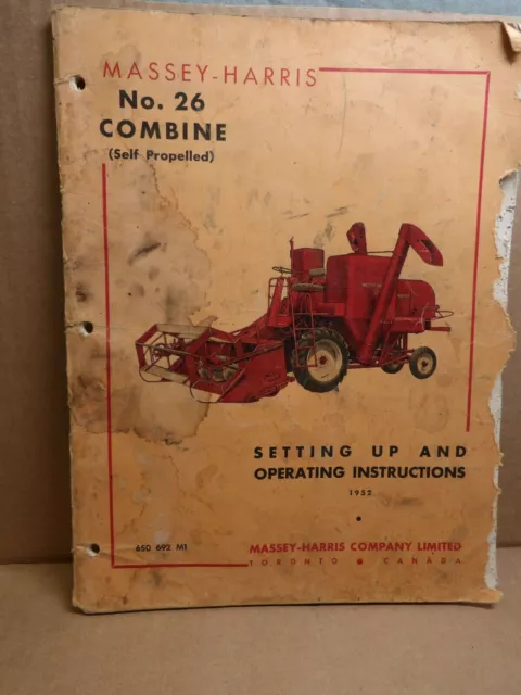 1952 SetUp and Operating Instructions Massey-Harris No 26 Self Propelled Combine
