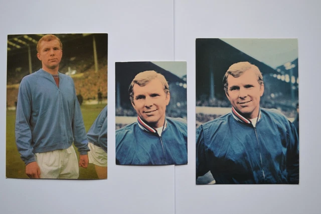 3x Bobby Moore, England, Bergmann-Bilder, WM 1966,1970, kein Panini, ungeklebt