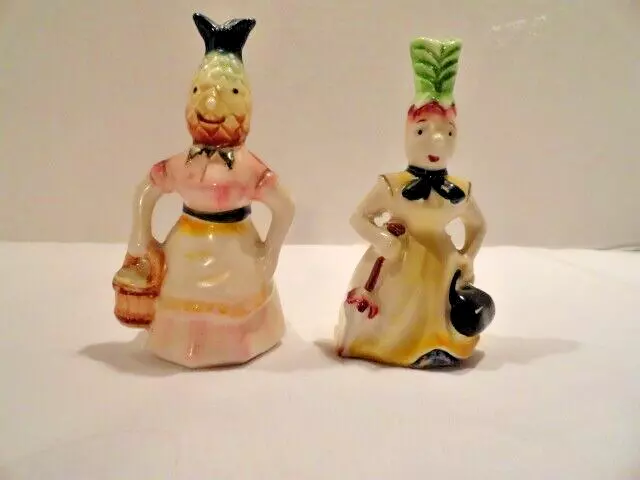 Vintage Anthropomorphic Fruit Ladies Japanese Cute Salt & Pepper Shakers