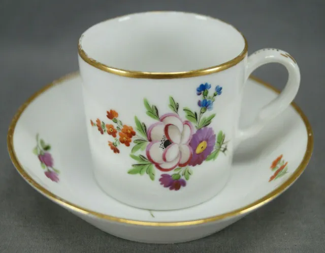 Locre La Courtille Paris Hand Painted Floral Gold Coffee Can & Saucer C1773-1824