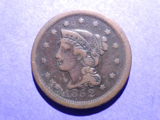 1852 Braided Hair Large Cent  Ch. Fine