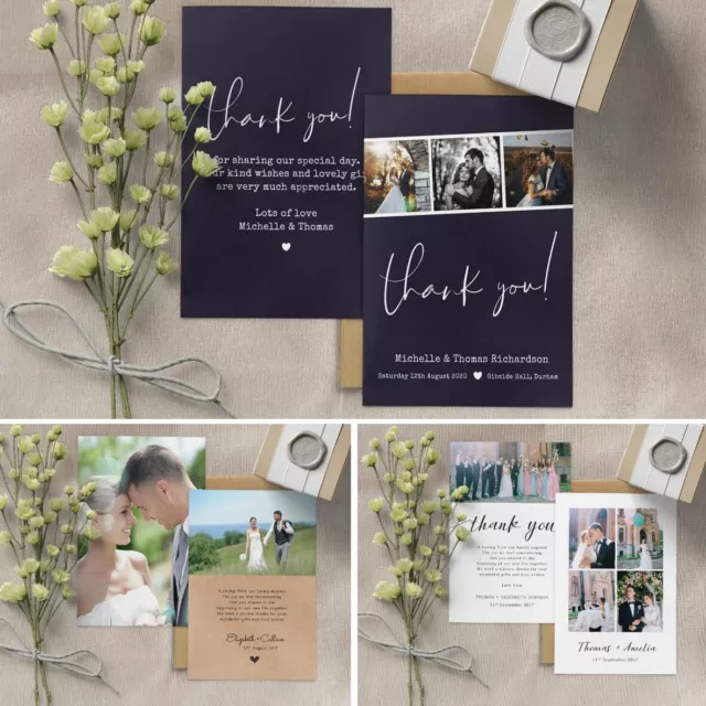 Personalised Photo Wedding Thank You cards inc Envelopes + Double sided (W3)