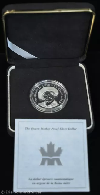 2002 Canada The Queen Mother Proof Silver Dollar w/ Box & COA
