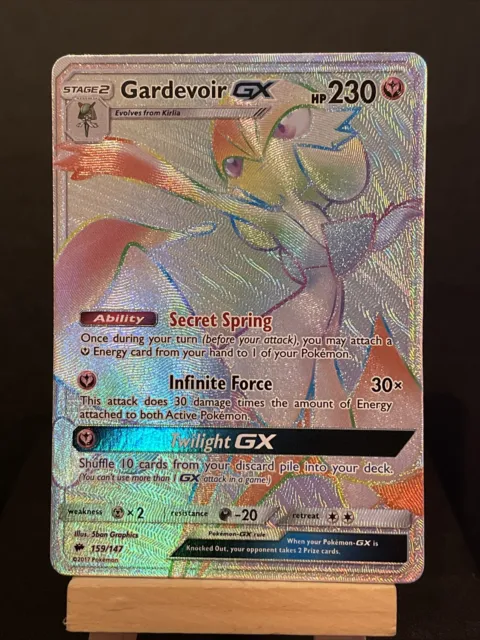 Pokémon Karte Gardevoir GX 159/147 Regenbogen Geheimnis seltene brennende Schatten Fehlerkarte