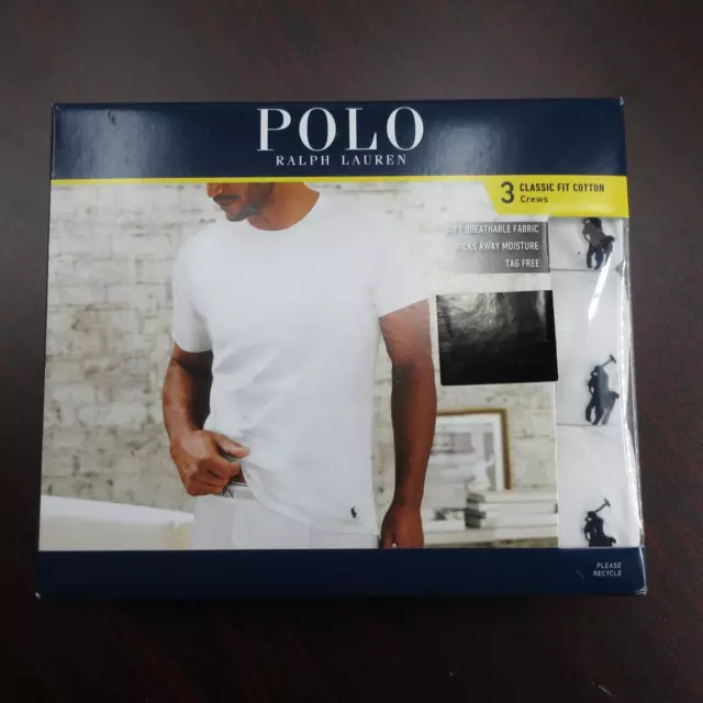 Polo Ralph Lauren Classic Fit Crew-Neck T-Shirt Men's White 3 Pack Sz. Medium
