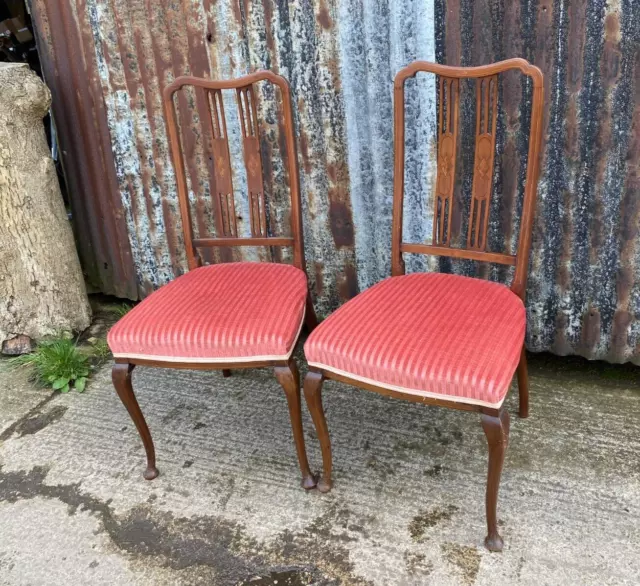 Pair Of Edwardian Inlaid Mahogany Side Chairs