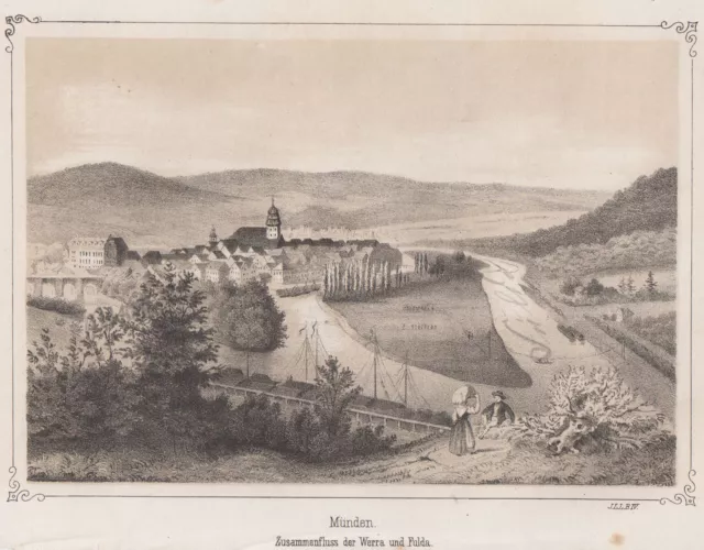 Hann. Münden Gesamtansicht Original Lithografie 1860