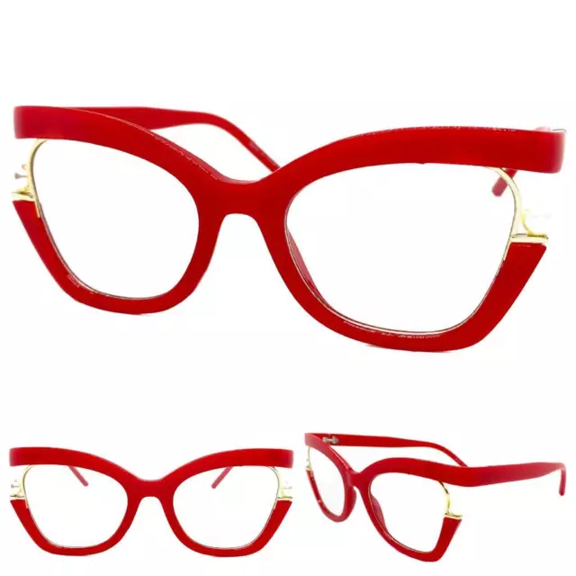 Exagéré Vintage Retro Chat Yeux Style Verre Transparent Lunettes Grand Red Cadre