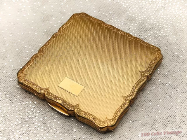 Stratton Elegant Square Art Deco Gold-Vintage Ladies Powder Compact -CQ