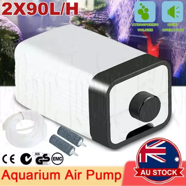 Oxygen Pump Aqua Fish Tank  Aquarium Pond Air Bubble Disk Stone Aerator 2 Outlet