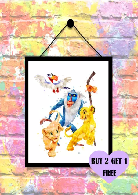 BUY 2 GET 1 FREE Disney Lion King Rafiki Zazu Simba Princess Watercolour Print