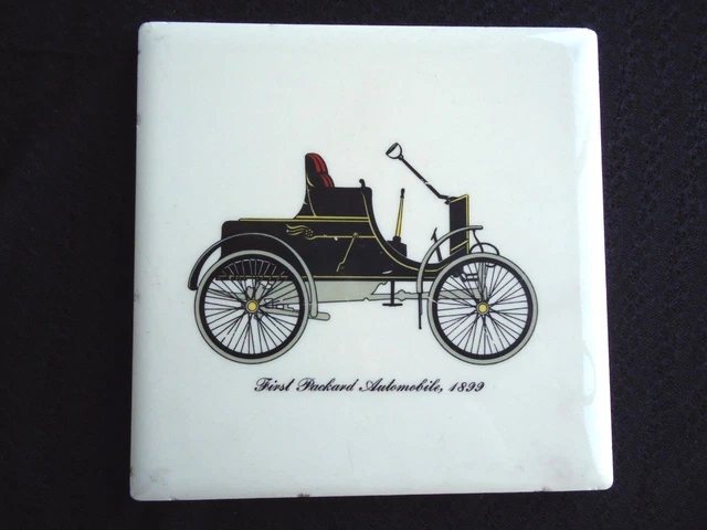 Antique Tile Heavy Trivet 1899 Packard Car Design Heavy Round Edge Wall Hanging