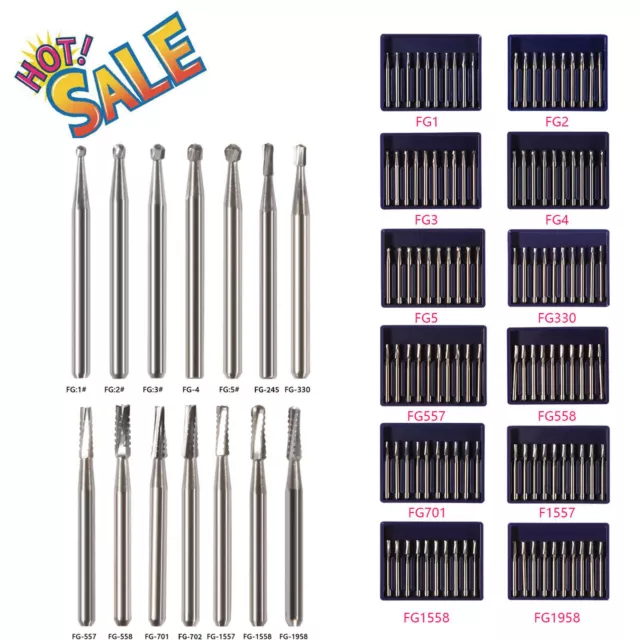 10pc/Pack Dental Round Carbide Steel Drills Burs FG Bur for High Speed Handpiece