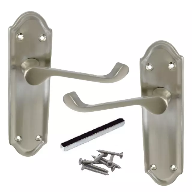 Ashford Door Handles Latch, Pair Satin 168mm x 47mm Backplate, Vic Scroll Lever