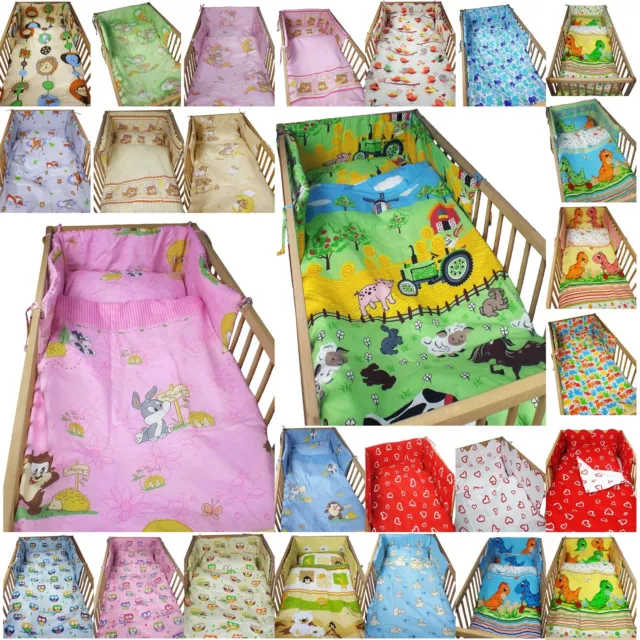 3 piece COT BEDDING SET boy girl nursery DUVET COVER PILLOW CASE BUMPER BABY