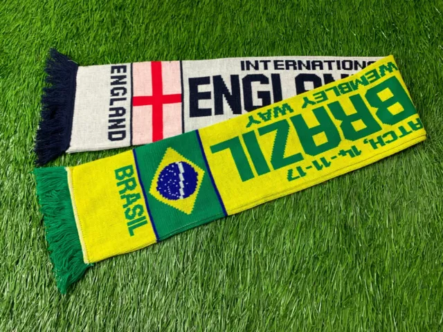 ENGLAND VS. BRAZIL TEAM 2017 rare FOOTBALL SOCCER MATCH SCARF ONE SIZE